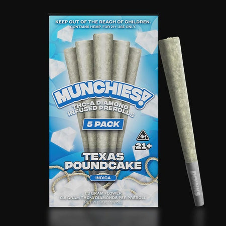 Delta Munchies Texas Poundcake 1g THCA Infused Prerolls (5 Pack) Best Sales Price - Pre-Rolls