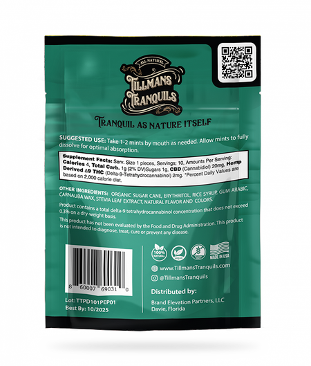 Tillmans Tranquils Peppermint Perfect Dose 20mg CBD 2mg THC Mints Best Sales Price - Edibles