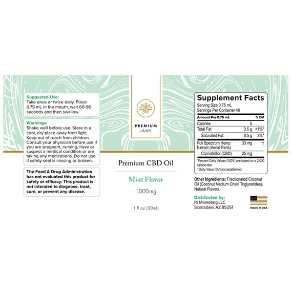 Premium Jane 1000 mg CBD Oil Full Spectrum Best Sales Price - Tincture Oil