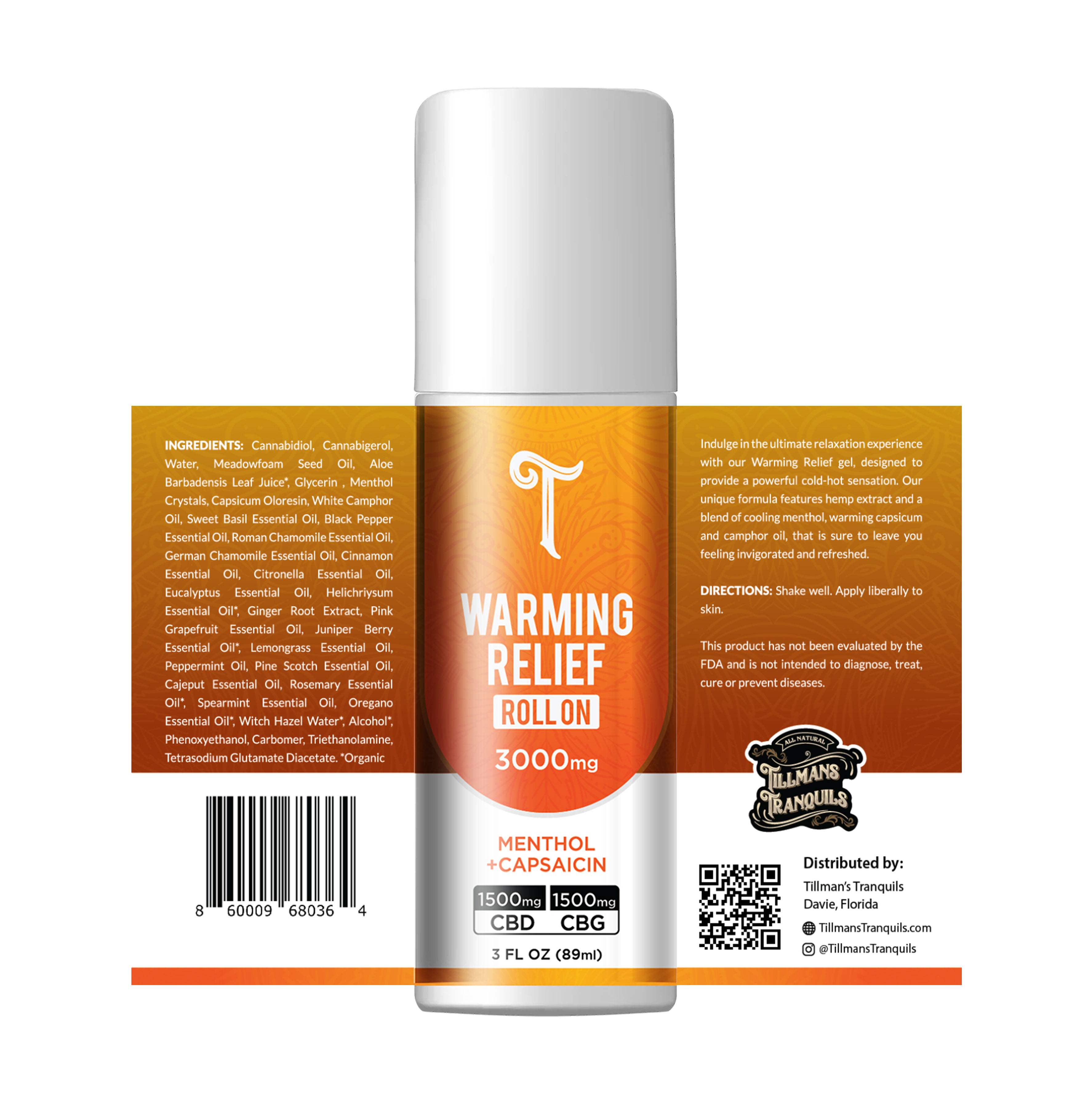 Tillmans Tranquils CBD Roll On + CBG – Muscle Relief Warming Gel Best Sales Price - Edibles