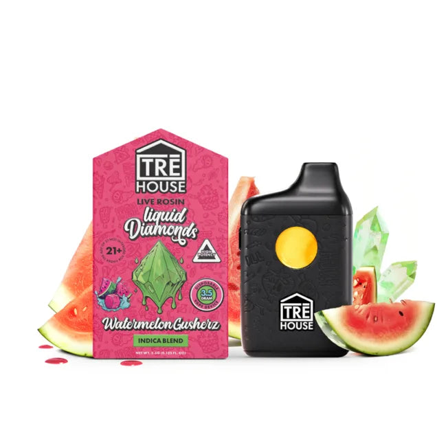 Tre House Watermelon Gusherz  – Live Rosin Liquid Diamonds Indica THC Vape Pen – 3.5g