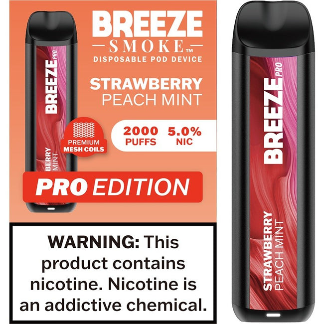 Breeze Pro Disposable Vape Kit 2000 Puffs 6ml Strawberry Peach Mint Flavor Best Sales Price - Disposables