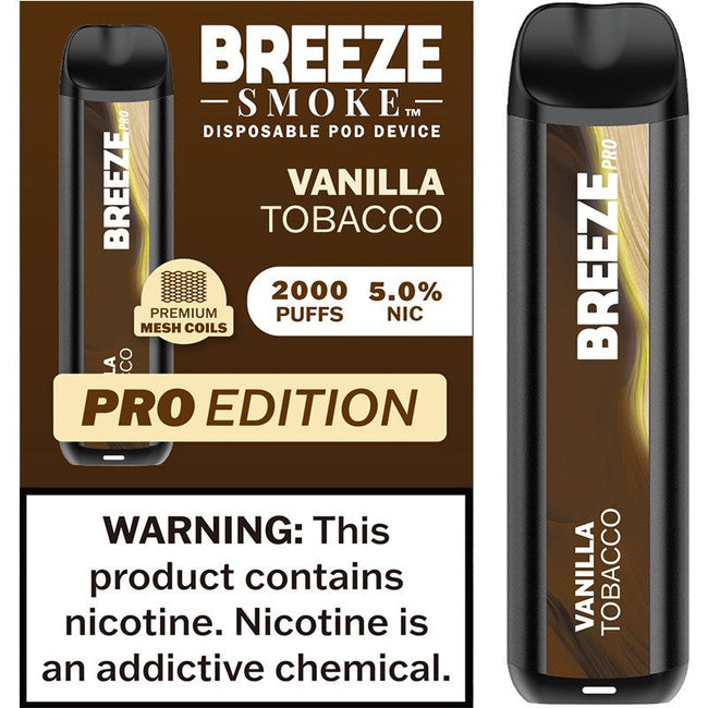 Breeze Pro Disposable Vape Kit 2000 Puffs 6ml Vanilla Tobacco Flavor Best Sales Price - Disposables