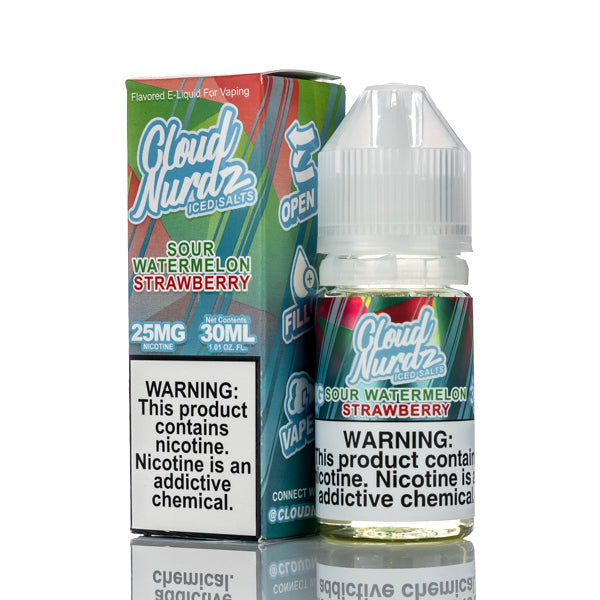 Cloud Nurdz Salts E-Liquid Sour Watermelon Strawberry Iced 30ml (25mg) Best Sales Price - eJuice