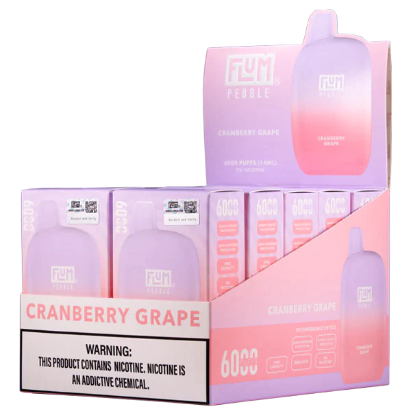Cranberry Grape Flum Pebble 6000 Puffs Rechargeable Disposable Vape 14ML Best Sales Price - Disposables