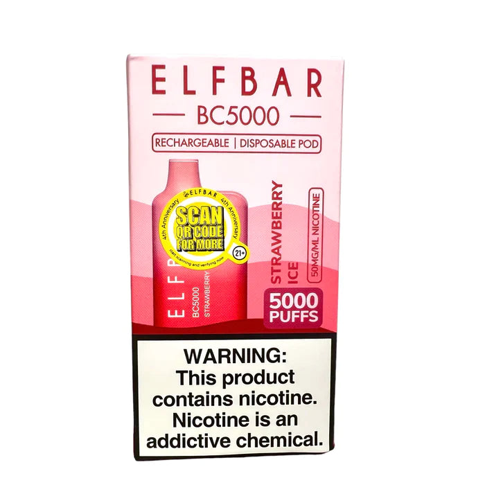 ELF BAR BC5000 5000 Puffs Disposable Vape - 13ML Strawberry Ice Best Sales Price - Disposables