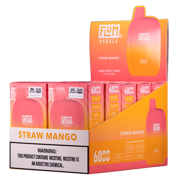 Straw Mango Flum Pebble 6000 Puffs Rechargeable Disposable Vape 14ML Best Sales Price - Disposables