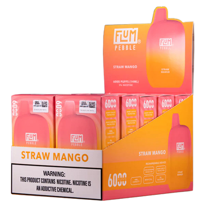 Straw Mango Flum Pebble 6000 Puffs Rechargeable Disposable Vape 14ML Best Sales Price - Disposables