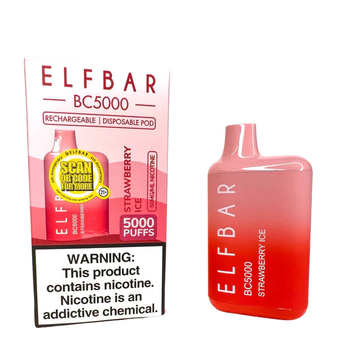 ELF BAR BC5000 5000 Puffs Disposable Vape - 13ML Strawberry Ice Best Sales Price - Disposables