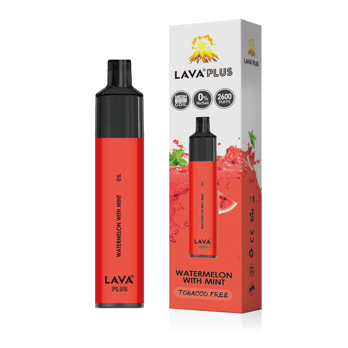 Lava Plus 2600 Puffs Disposable Zero Nicotine Free 0% - Watermelon with Mint Best Sales Price - Disposables